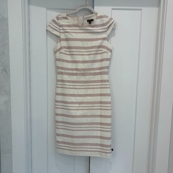J Crew Double Stripe Cap Sleeve Sheath Dress - Pink Ivory - size 6 - Picture 2 of 3